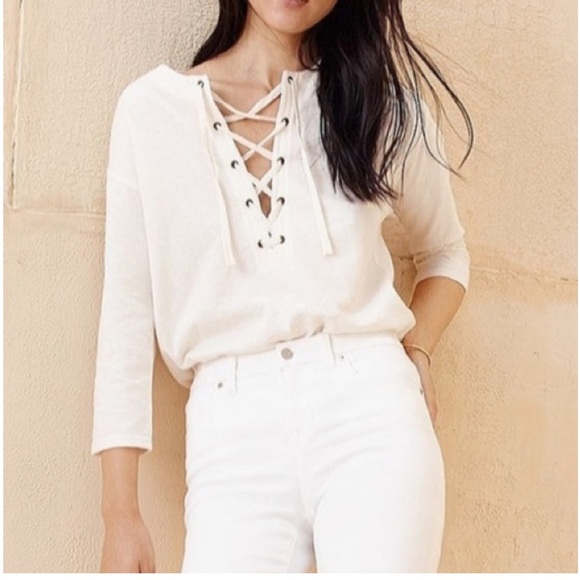 MADEWELL Libra 3/4 Sleeve Lace Up Tee Cream Women’s XS - Picture 7 of 8